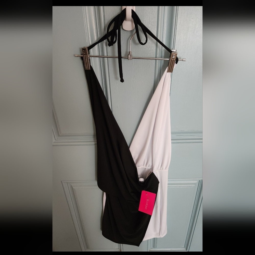 The Boutique Black and White Halter Dress